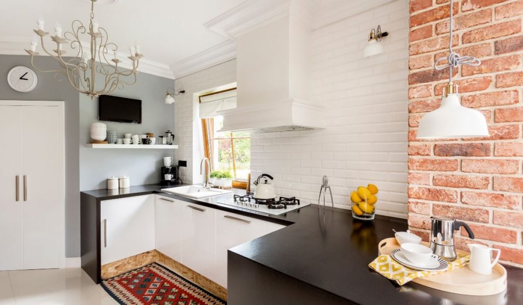 white and black small kitchen