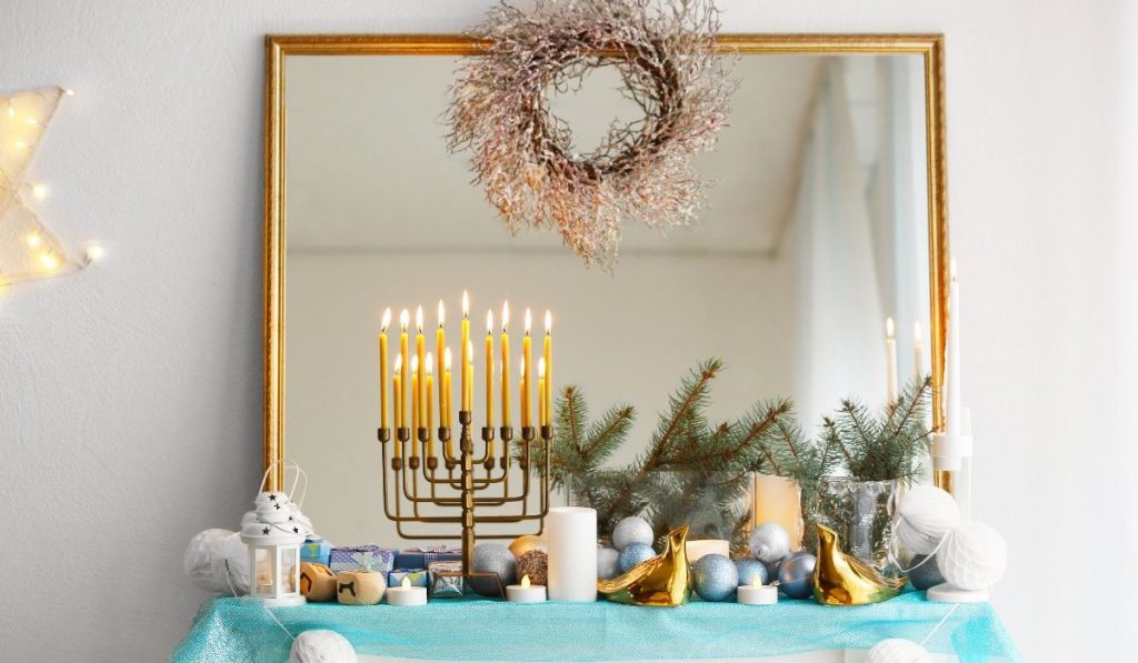 Hanukkah decor on the table